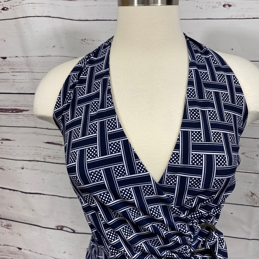 WHBM Navy Print Halter‎ Top - Picture 3 of 10